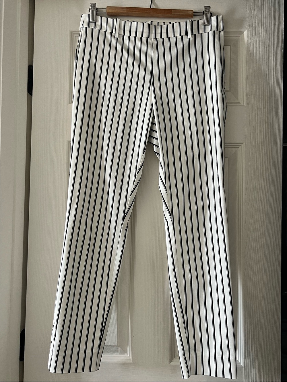 H&M White Pants with Black Vertical Pinstripes